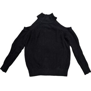 INC Black Shoulder Cut out Cotton Blend Chunky Sweater Turtleneck Medium